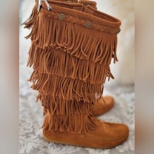 Minnetonka Tan Fringe Over the Knee Boots